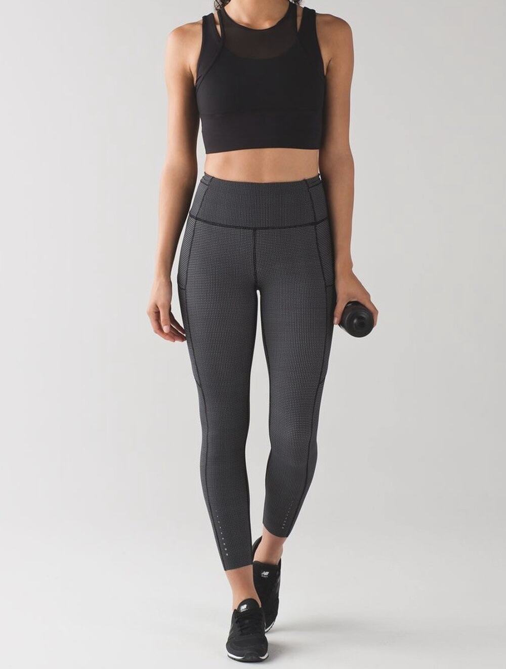 Lululemon Fast Free 7/8 Tight Teeny Check Print White Black | SIZE 4